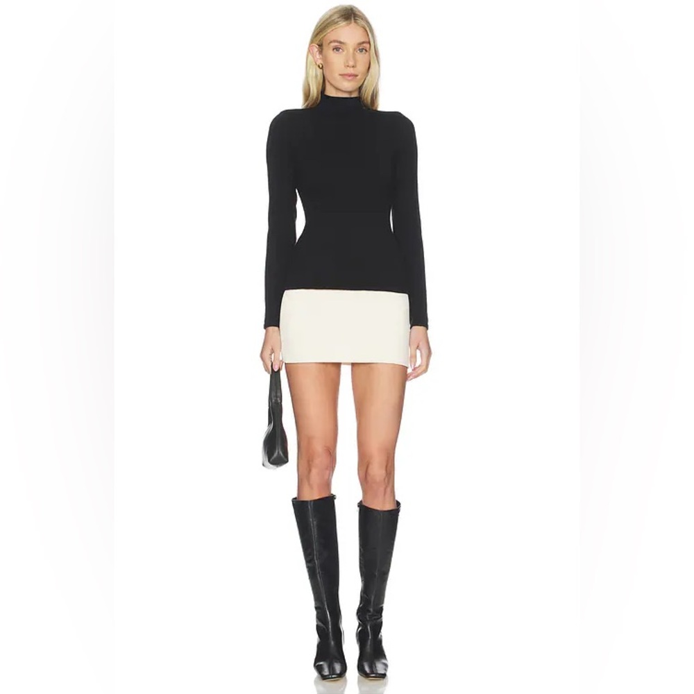 Black Knit Long Sleeve Top with White Mini Skirt